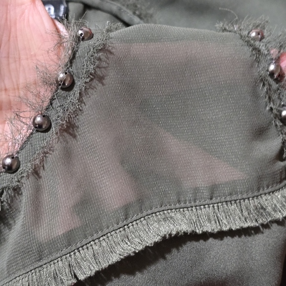 Olive Green Sleeveless Top with Studded Details - Picture 12 of 13